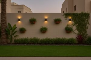 جدار حديقة بزراعة حائطية وإضاءة خفيفة بالكويت