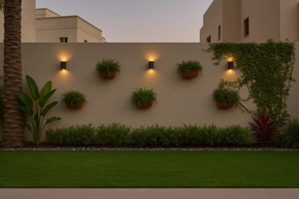 جدار حديقة بزراعة حائطية وإضاءة خفيفة بالكويت