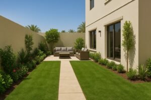 حديقة أمامية بسيطة في فيلا بالكويت