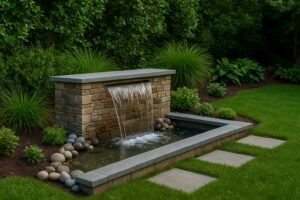 ركن شلالات مياه خفيفة داخل حديقة منزلية