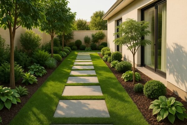 حديقة منزلية بممرات حجرية