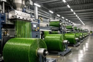 خط إنتاج بثق خيوط الثيل الصناعي داخل مصنع