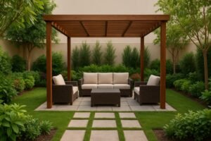 جلسة خارجية أنيقة داخل حديقة منزلية في الكويت