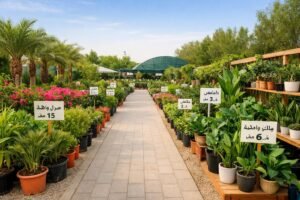 ارقام مشاتل بالكويت في مشتل منظم داخل بيئة خضراء