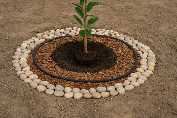 حفرة زراعة مجهزة بتربة محسنة وملش وحصى