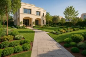 حديقة عصرية أمام فيلا في الشعب