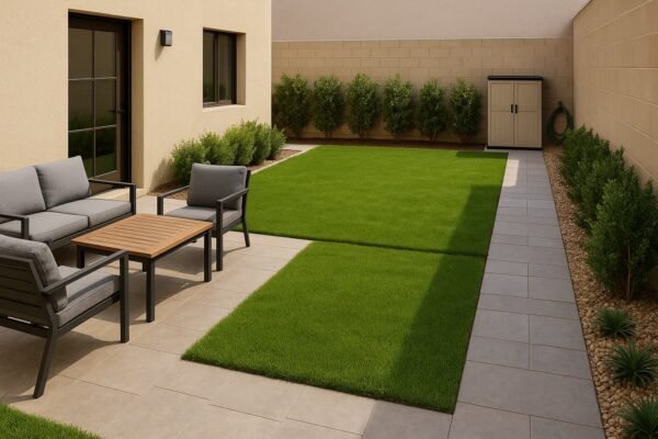 حوش منزل في الصالحية مقسم لجلسة وثيل وممر بلاط وركن خدمة