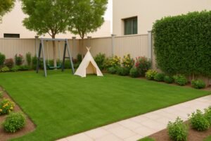 حديقة منزلية في الفيحاء بثيل أخضر وركن لعب للأطفال