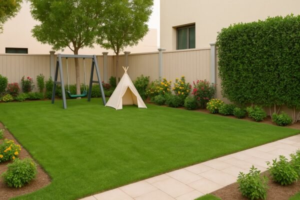 حديقة منزلية في الفيحاء بثيل أخضر وركن لعب للأطفال