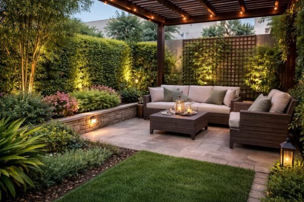 جلسة خارجية في حديقة فهد الأحمد بخصوصية نباتية وإضاءة مريحة