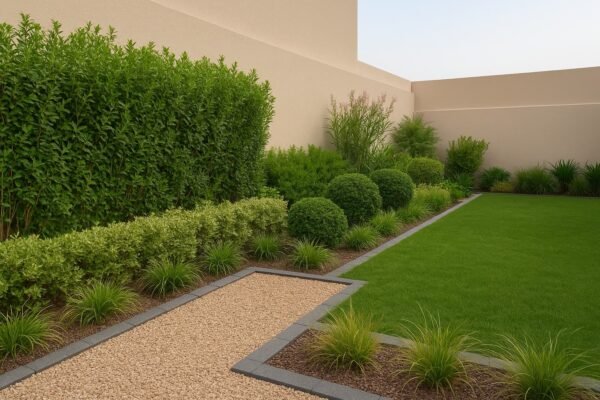 مختصر: حديقة في المنجف بمصد نباتي وممر حصى