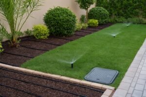 نظام ري منظم داخل حديقة منزلية بالظهر