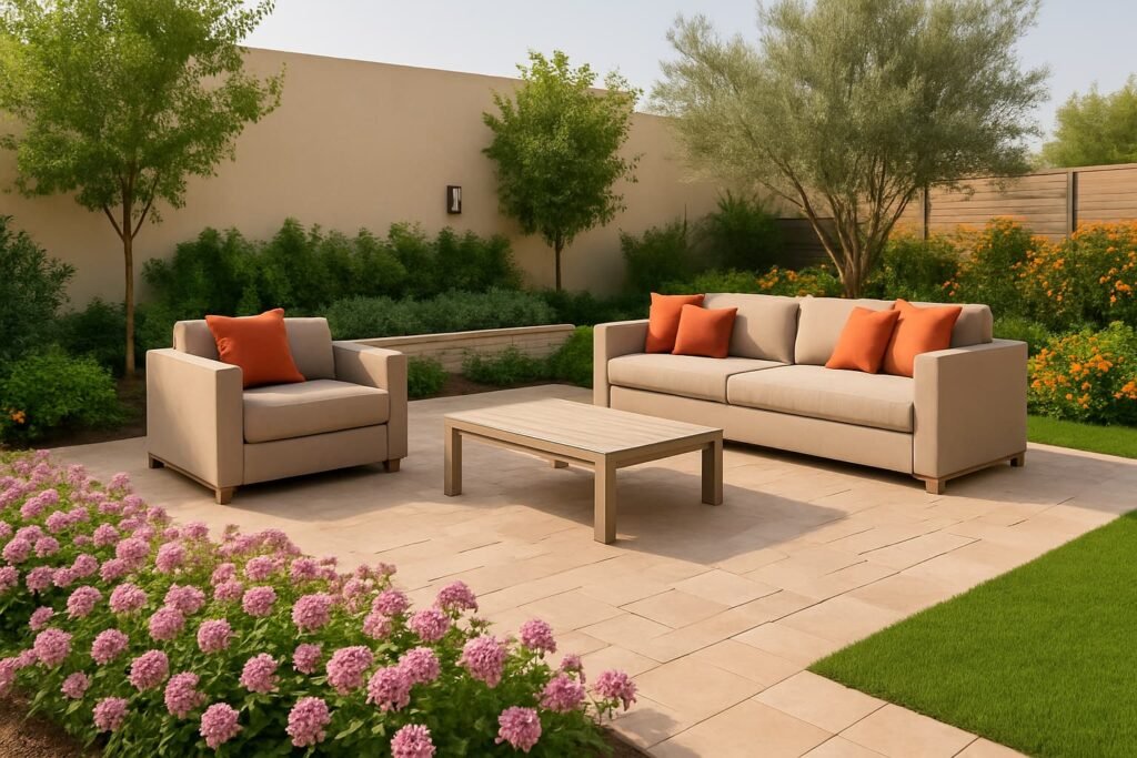 تنسيق حدائق الوفرة بجلسات خارجية متناسقة الألوان