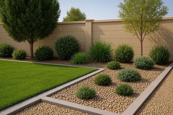 حديقة دسمان بتقسيم ثيل وحصى وأحواض متدرجة