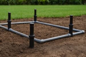 شبكة ريّ مرشّات جاهزة قبل فرد الثيل الطبيعي