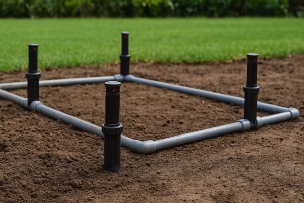 شبكة ريّ مرشّات جاهزة قبل فرد الثيل الطبيعي