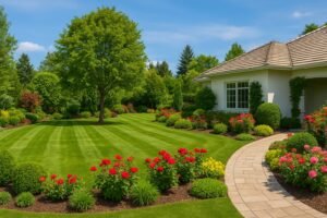 تنسيق حدائق مشرف حديقة منزلية كبيرة ومنظمة بتنسيق احترافي