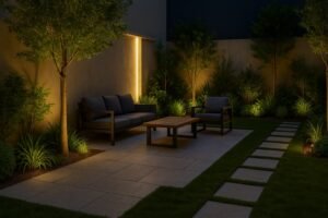 جلسة خارجية عصرية في حديقة داخلية بالعدان