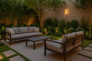 جلسة خارجية أنيقة وسط حديقة منزلية في المرقاب بالكويت