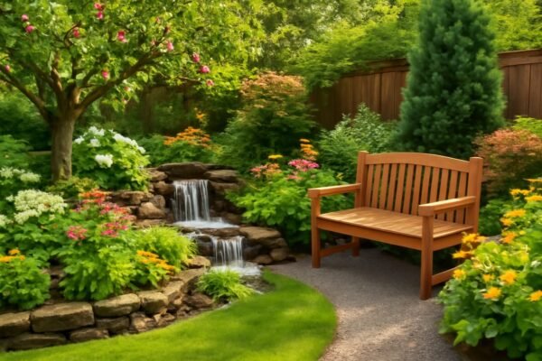 حديقة منزلية تقليدية مع أشجار مثمرة