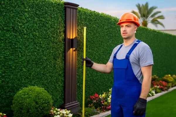 فني يقيس مسافة على سياج تركي مزخرف في حديقة بالكويت