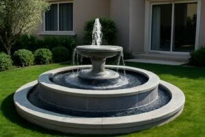 نافورة جميلة وحديثة في حديقة منزلية بالكويت