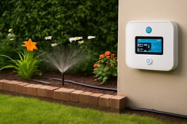 نظام ري ذكي يتحكم في مياه الري وفقًا لاحتياجات النباتات في حديقة منزلية