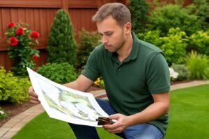 مهندس حدائق يدرس تصميم الحديقة