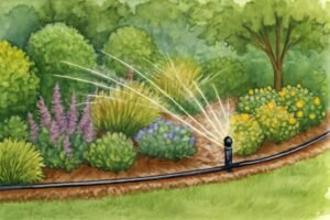 أنظمة ري ذكية في حديقة مع نباتات متنوعة