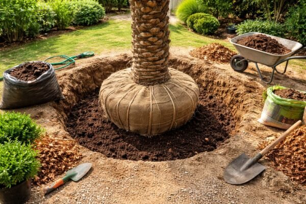 تجهيز حفرة زراعة محسّنة لشجرة في الكويت