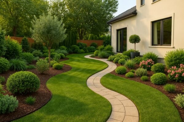 تصميم حديقة بخطوط ناعمة ومساحات خضراء في العبدلي