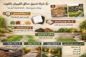 حديقة فيلا بالقيروان بالكويت بتنسيق احترافي يوضح مراحل التنفيذ (قبل/بعد)