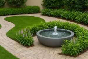 نافورة مائية صغيرة في حديقة منزلية بالعبدلي