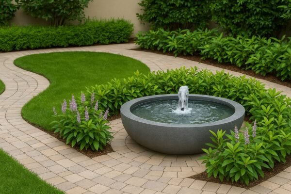 نافورة مائية صغيرة في حديقة منزلية بالعبدلي