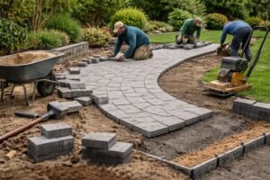 تنفيذ ممر إنترلوك داخل حديقة خضراء في المسيلة