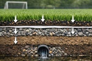 مقطع طبقات العشب الصناعي للملاعب مع الحشو والتصريف