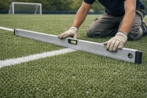 اختبار استواء ملعب العشب الصناعي للملاعب باستخدام لوح ميزان طويل