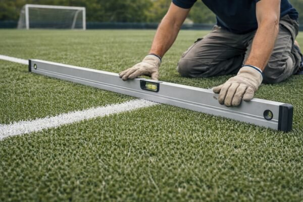 اختبار استواء ملعب العشب الصناعي للملاعب باستخدام لوح ميزان طويل